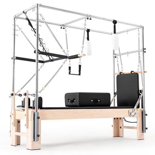 Pilates Cadillac Reformer Kit – Deluxe Premium Maple Machine with Reformer Box, Jump Board & Adjustable Resistance, Smooth Glide for Home or Studio, Black