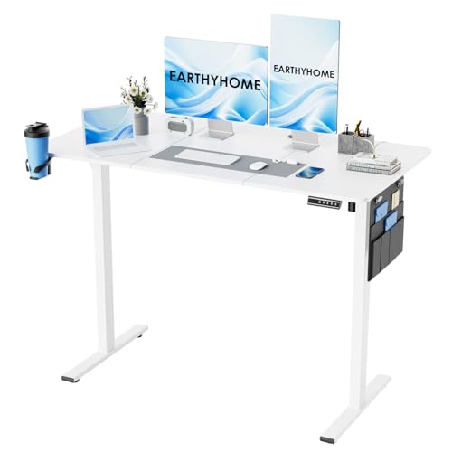 EarthyHome Escritorio elevable,con Altura Ajustable, función de Memoria de 3 Posiciones, con gestión de Cables y Ganchos.