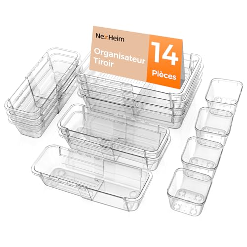 NexHeim Organisateur de Tiroir Extensible – 14 Pièces en 3 Tailles, rangement tiroir salle de...