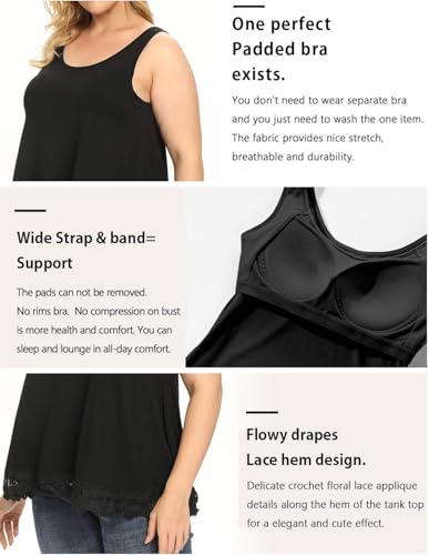 Image of Camisoles for Women with Built in Bra Adjustable Strap Tank Tops Cami Sleeveless Summer Tops for Workout Sleeping Traveling