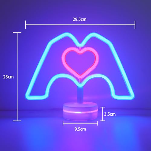 Image of ENUOLI Heart Hands Neon Sign Pink Heart & Blue Hand Neon Light Room Decor | LED Home Art Decor for Lover Valentine's Gift Girls Room Bedroom Wedding Room Bar Party Birthday Christmas Best Gift