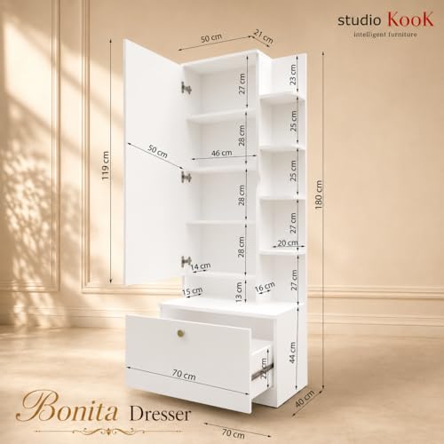 Image of Studio Kook Bonita Dressing Table with Mirror & Storage, Moonshine White