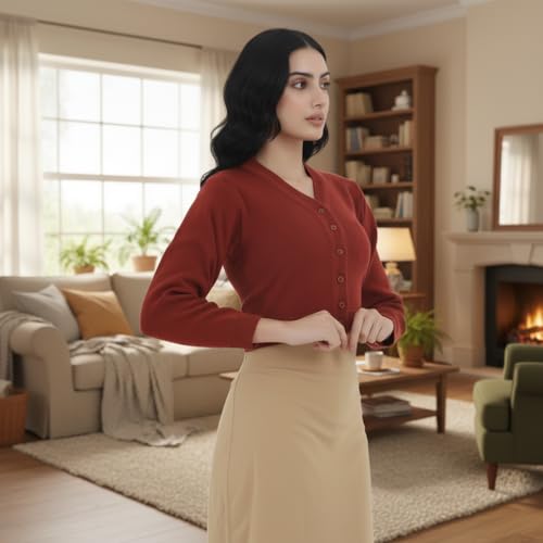 Image of Women Winter Wear V-Neck Full Sleeves Regular Fit Woollen Blouse