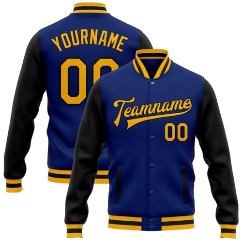 Generisch Personalisierte Baseballjacke Herren Baseball Jacke Oversize Bomberjacken College Jacke Langarm Baseballjacken Teenager Individuelle Namen Nummer Teamnamen (1-Dark Blue)