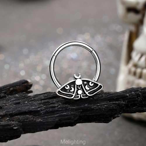 Melighting 16G Halloween Septum Ring Moth Helix Earring 316L Stainless Steel Daith Earring 10mm Septum Clicker For Women Gothic Cartilage Earring2