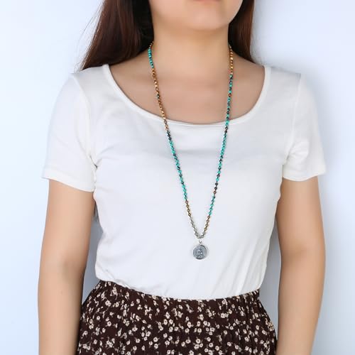 KELITCH Buddha Long Mala Beaded Necklaces Natural Gemstones Crystals Beads Pendant Prayer Meditation Necklaces New Handmade Fashion Jewelry2