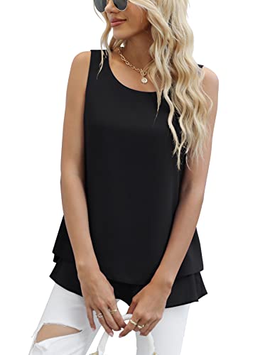 Jouica Women's Sleeveless Chiffon Tank Top Double Layers Casual Blouse Tunic3
