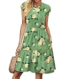 WIHOLL Fall Dresses for Women Beach Vacation 2026 Clothes Travel Hawaiian Casual Summer Dress Sundress Baby Doll Dresses Tiered Women Mini Dress Green Floral L