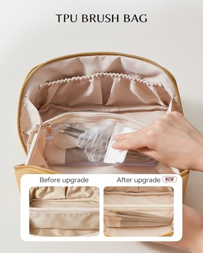 Image of EACHY Travel Makeup Bag, Large Capacity Cosmetic Bag for Women, Waterproof PU Leather, Flat Open Portable Toiletry Bag for Skincare, Brushes & Travel Essentials