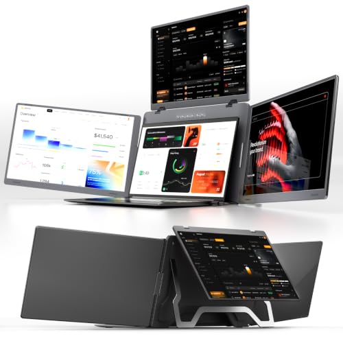 Image of 14 inch Triple Laptop Screen Extender, FHD 1200P Triple Screen Laptop Monitor Extender, One Cable Connection Quad Portable Monitor for 12 inch-16.5 inch Laptops, Driver Needed, USB-C Plug&Play Fit for Wins, Mac