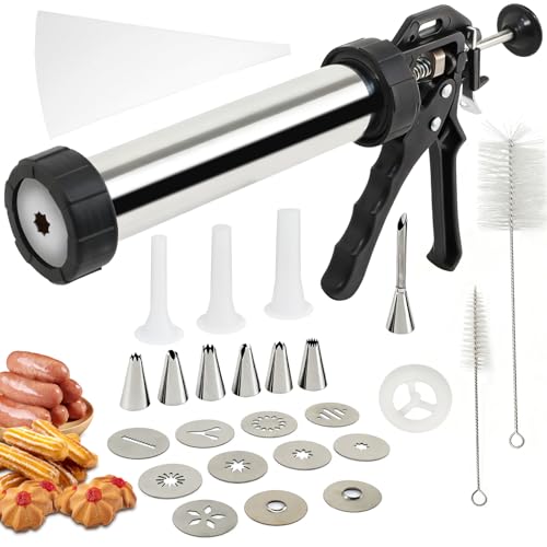 Machine a Churros,Appareil a Churros,Presse a Biscuits Inox,Professionnelle Presse à Churro Pistolet à Pâtisserie,Seringue Patisserie avec 9 Gabarits,11...
