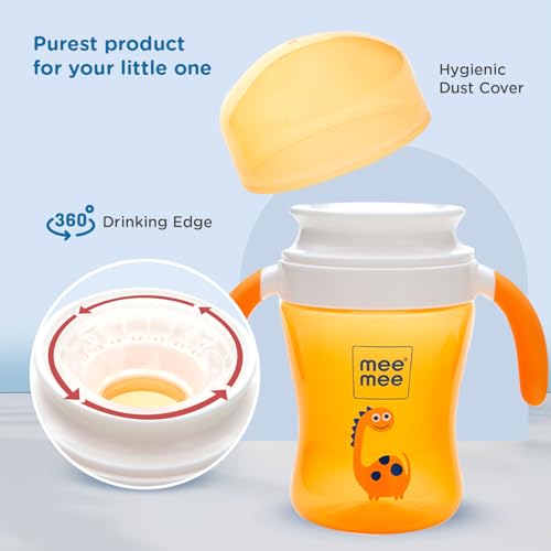 Mee Mee Baby Trainer Plastic Sippy Cup | Soft Spout, Leakproof Sipper for Toddlers | Dual Handle for Easy Grip | Non -Toxic, Lightweight & BPA Free, Orange (240 Ml)