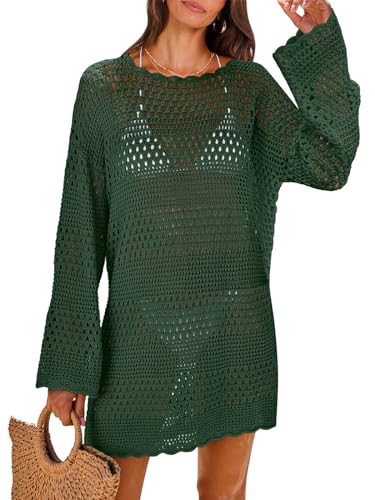 Image of ANRABESS Women Swimsuit Crochet Swim Cover Up 2026 Summer Bathing Suit Swimwear Mesh Knit Beach Dress Vacation Outfits