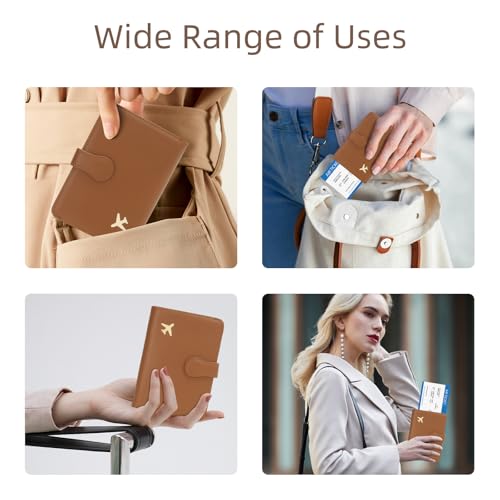 Image of ZOPPEN RFID Blocking Passport Holder Travel Wallet | RFID-blocking protects passport & cards. 4 slots, ID window, zipper pocket. PU leather, slim, light. Unisex brown.