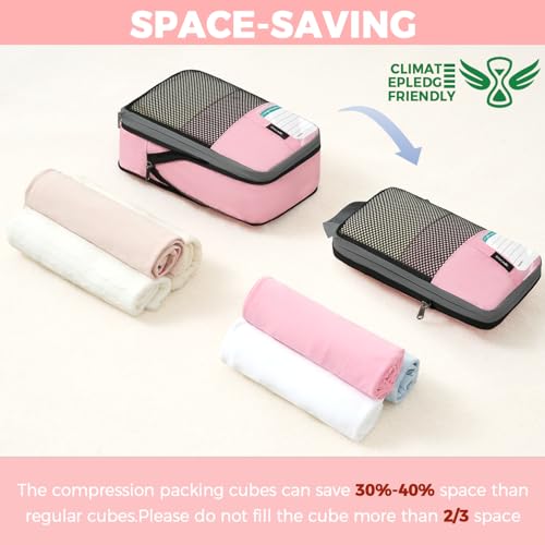 Image of BAGAIL 4 /6 Set /8 Set Compression Packing Cubes Travel Accessories Expandable Packing Organizers(HalfMesh, 8-Pink)