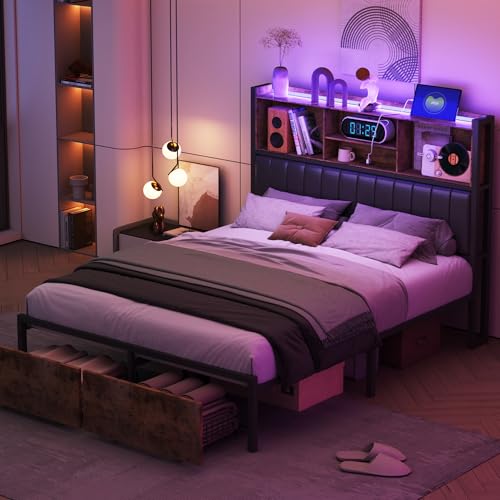 【 Comodo stoccaggio 】: il nostro letto è dotato di 2 cassetti che offrono spazio aggiuntivo per i vestiti e la biancheria da letto, particolarmente adatto per piccole case o appartamenti con spazio limitato e risolve efficacemente i problemi di spazio nei piccoli appartamenti.