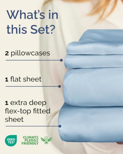 Image of Flex Top Split Head King Sheet Set - 4 Piece Extra Deep Sheets - Sky Blue