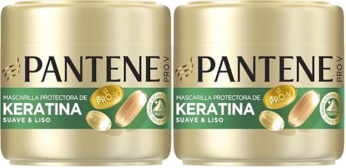 Pantene Pro-V Suave y Liso Mascarilla Protectora de Keratina 500ml para Pelo Encrespado y Seco. Hasta 72 Horas de Pelo Suave y Brillante en Un Solo Uso. Fórmula Pro-V y Tecnología Active Nutri-Plex