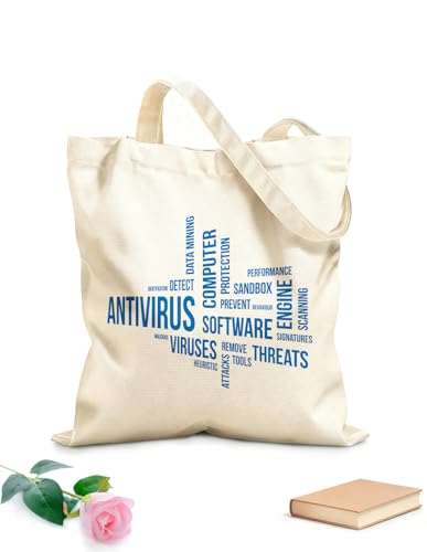 XIARON Bolsas reutilizables para la compra Nube de palabras Antivirus Tela de 340g/m² de grosor Se usa como bolsa de herramientas L Azul