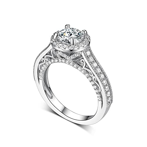 S925 Sterling Silber Ring Weißgold Rund Halo Moissanite Verlobungsring für Frauen Schmuck Diamantringe 5 Weißgold