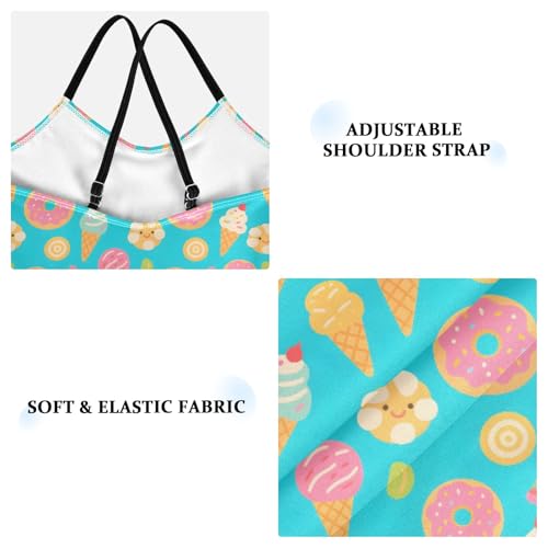 senya Girls Swimsuits One-Piece Swimwear Tie Bathing Suit Beach Summer Round Neck 5-6T Ice Cream Donuts Pattern3