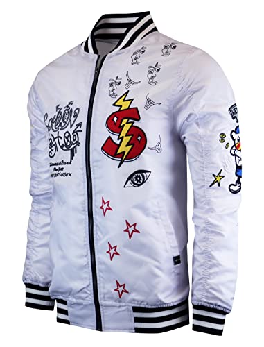 Image of SCREENSHOT Hip-Hop Urban NYC Fashion Bomber Jacket - Modern Outdoor Lightweight Streetwear Graffiti Print Zip Up Top