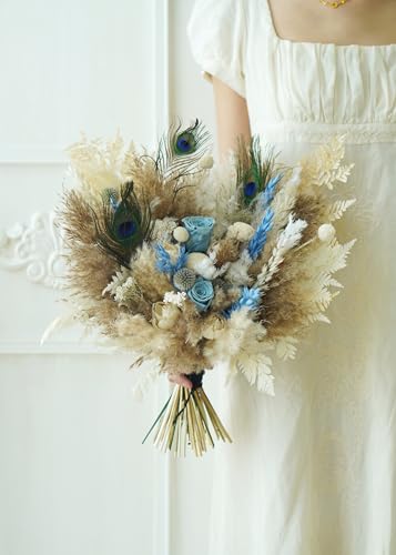 Ramo rústico boho beige para boda con flores preservadas miniatura 5