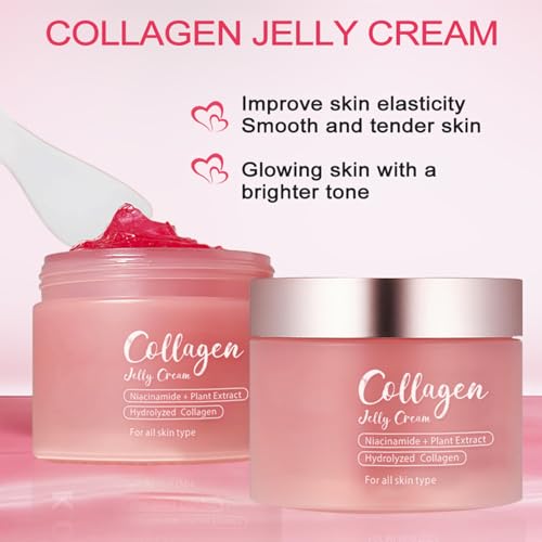 Collagen Jelly Cream,Contains Niacinamide & Freeze Dried Hydrolyzed Collagen, Boosts Elasticity & Hydration,Reduce Fine Lines & Dullness,Improves Glowy Skincare Cream(3.38 fl.oz) - Image 5