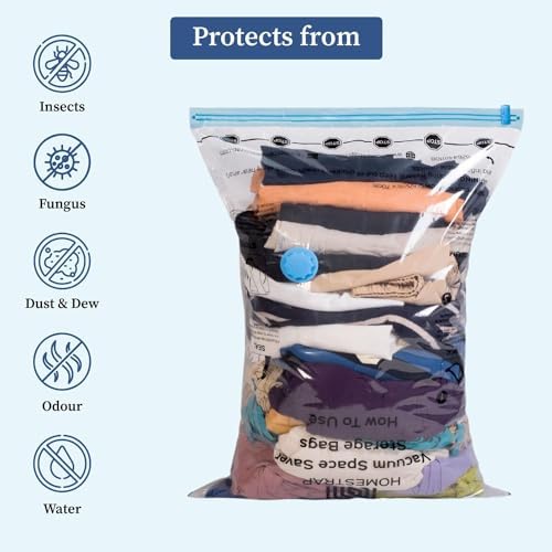Homestrap Pack of 20 Vacuum Storage Bags with Pump (5XL, 5 Large,5 Medium,5 Small)| Airtight and Reusable Space Saver Double Ziplock Bags with Vacuum Pump|Creates 4X More Space for Clothes/Blankets 2