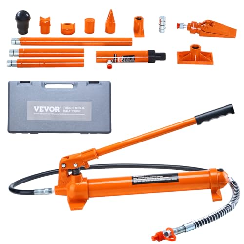 VEVOR 12 Ton Porta Power Kit 1.4M Oil Hose Hydraulic Jack Ram 5.3 inch Lifting Height Autobody Frame Repair Power Tools for Loadhandler Truck Bed Unloader Farm and Hydraulic Equipment Construction