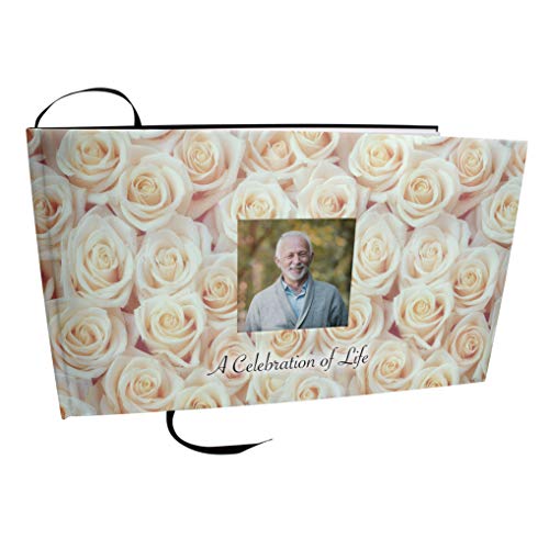 Image of White Rose Celebration of Life Funeral Guest Book for Memorial Service