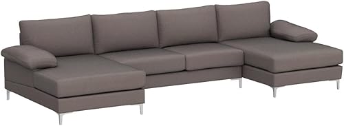 Miniatura 4 de Casa Andrea Milano Moderno sofá seccional grande de tela de lino en forma de U, diván doble extra ancho, gris