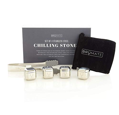 BrüMate Whiskey Stone Gift Set, Stainless Steel Whiskey Ice Cubes, Rocks, Set of 4