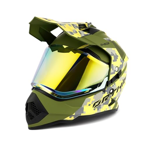 Image of Orthrus Kids Dirt Bike Helmet DOT Approved Full Face Motorcycle Helmets | Youth Dual Sport Helmet for Off-Road ATV Street Riding Motocross BMX 4 Wheeler Go Kart, Green Husky Halo M