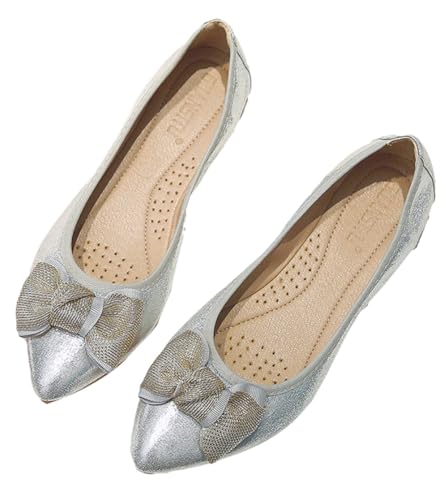 Women's Flats Foldable Ballet Flats Bowknot Pointed Toe Leather Shoes Comfort Light Weight Slip-On Dress Shoes