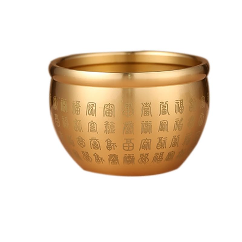 OUSIKA 黄铜米缸百福缸纯铜聚宝盆 Cornucopia,jubaopen 聚财创意客厅办公桌玄关小摆件存钱罐 Piggy Bank