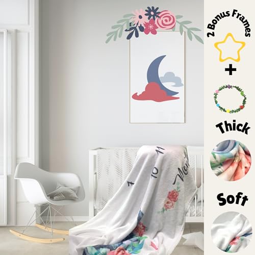 Image of Twin Milestone Blanket - 60 inch x 40 inch Baby Gifts for Twins - Large Double Moon Floral Monthly Age Backdrop - Premium 250GSM Soft Fleece - Newborn Multiples Stuff & Shower Present
