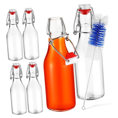 SOLUSTRE 6 Piezas Botellas de Vidrio con Tapa Abatible Fugas y Cepillo para Limpieza Recipientes Herméticos para Bebidas Frías y Carbonatadas para Camping y Picnic