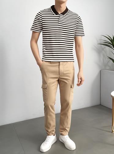 Image of Mack Jonney Men's Striped Cotton Rich Collar Neck T Shirt | Collar Tshirts | Half Sleeves | Striped-Regular Fit-MM485-nw