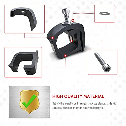 Aa-Racks P-Ac(4)-01 Set Of 4 Aluminum C-Clamps For Non-Drilling Truck Rack & Camper Shell Installation-Black #TOP2