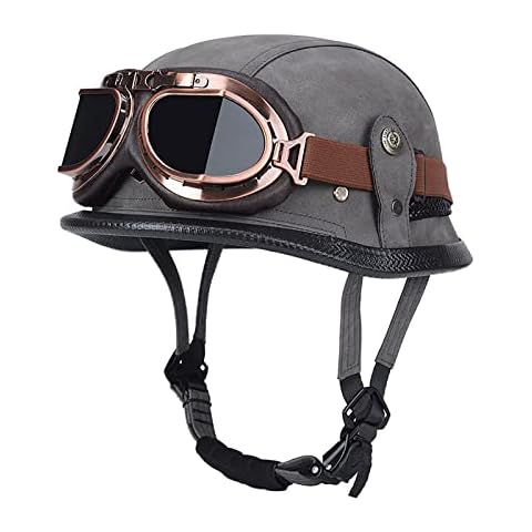 GAOZCTT Motorcycle Retro Half Helmet wiht Goggles German Style Leather Half Face Helmet, ECE Approved Men Women Vintage Motorcycle Open Face Helmet Cap Half Shell Helmet for Bicycle Cruiser Cover
