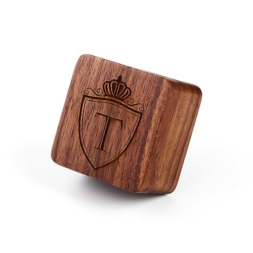 Image of Mens Initial Silver Cufflinks A-Z Alphabet Letter Steel Cuff Links with Engraved Walnut Wood Box Groom Groomsman Wedding Set