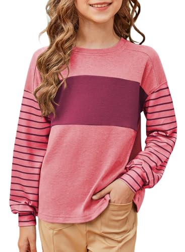 blibean Tween Girls Fall Shirts Long Sleeve Color Block Tops Size 6-15 Years