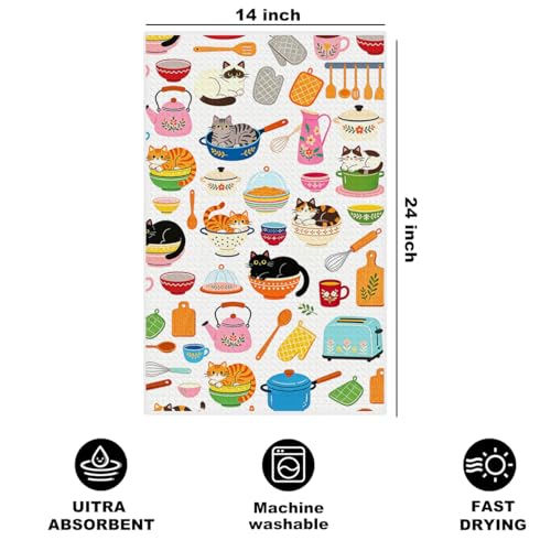 Image of Hanamiya Na Cute Cat Kitchen Towels 24x14 Inch, Cats Gifts Reusable Dish Towels for Kitchen Bathroom Decor, Waffle Weave Absorbent Hand Cloth Tea Towel, Cat Lover Gifts for Women Mom Friend