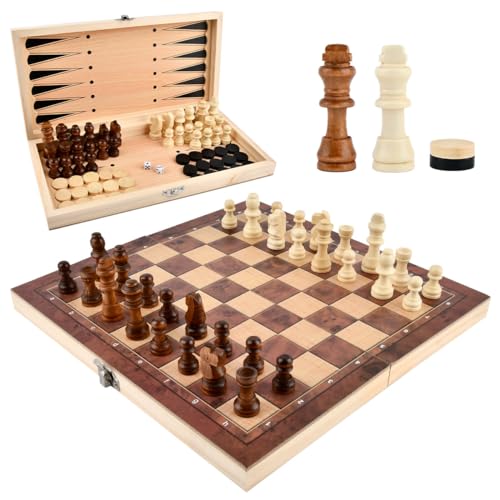 DODUOS 3 en 1 Jeu D'échecs en Bois Pliable, 29x29cm Jeu D'échec Portable Pliable Echiquier Bois Echiquier Boi pour éChecs De Voyage, Jeus D'éChecs pour Les ActivitéS Familiales