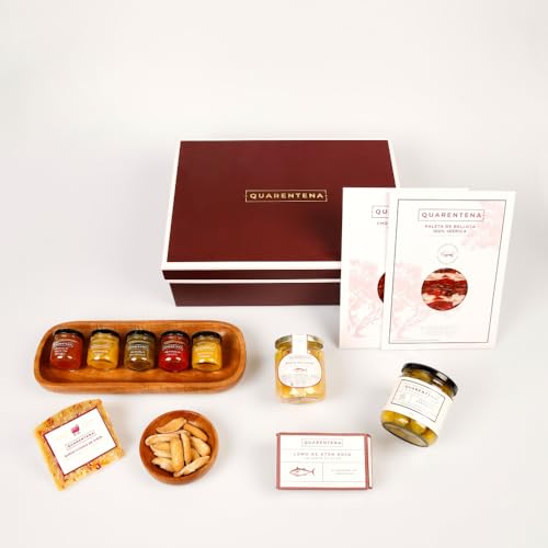 QUARENTENA-Gourmet box-Caja regalo gourmet-Ibéricos 100% bellota, conservas de pescado y queso curado artesano.Cesta gourmet
