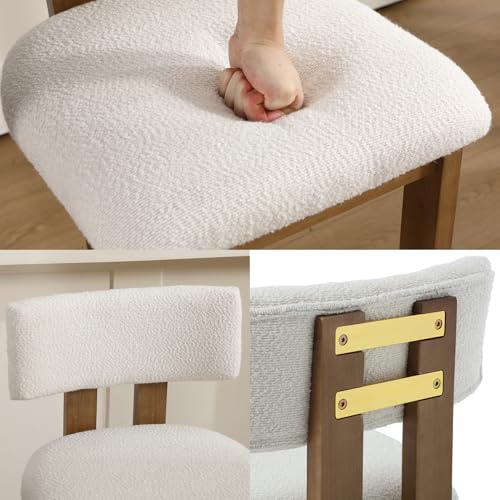 Image of BESTANO 26 inch Counter Stools Set of 4 Counter Height Bar Stools with Back and Solid Wood Legs Modern Farmhouse Sherpa Upholstered Kitchen Bar Stools Countertop Bar Chairs, White