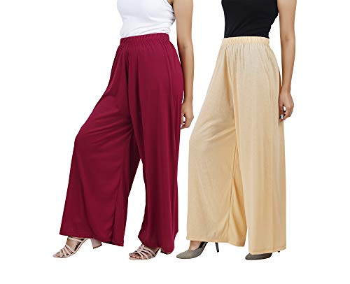 Image of Buy That Trendz M to 6XL Cotton Viscose Loose Fit Women Flared Wide Leg Palazzo Pants for Maroon Light Skin 2 of Pack Combo XXXX-Large