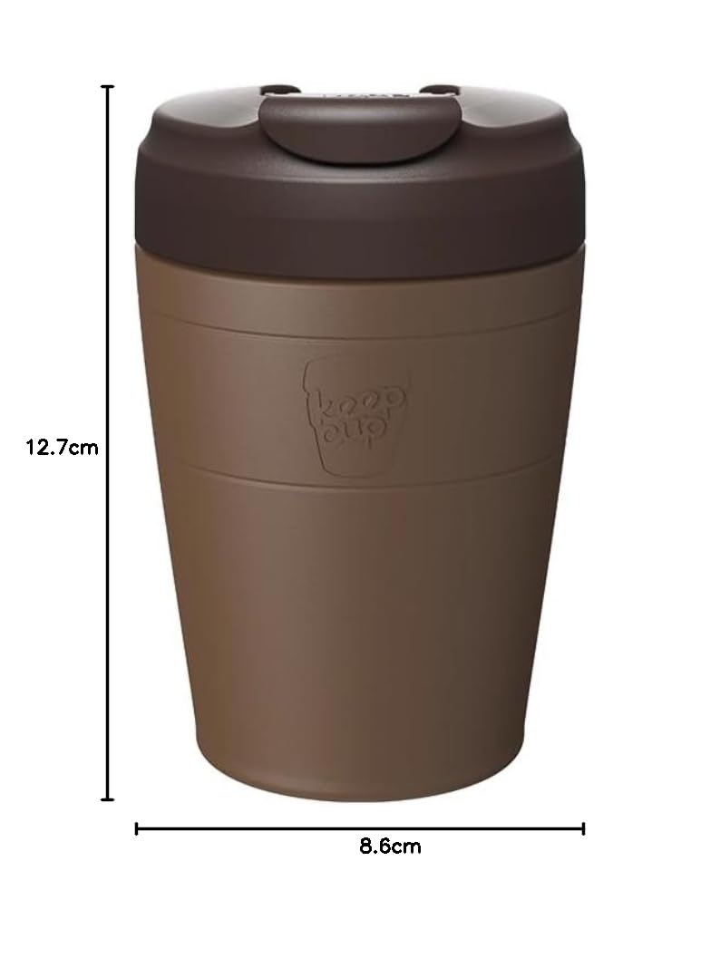 KeepCup Kubek podróżny dla osób dojeżdżających do pracy - izolowany kubek do kawy wielokrotnego użytku ze stali nierdzewnej z odporną na zalanie pokrywką z klapką - 340 ml - czekoladowy