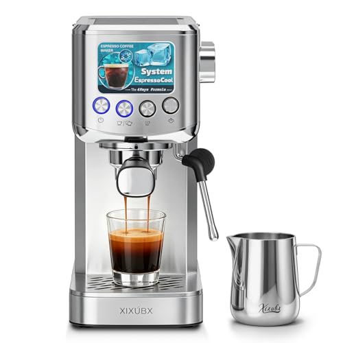 Image of XIXUBX 20 Bar Espresso & Cold Brew Coffee Maker with Milk Frother, 42oz Removable Tank, Stainless Steel, Perfect for Cappuccino, Latte, Home & Office, Brushed Silver
